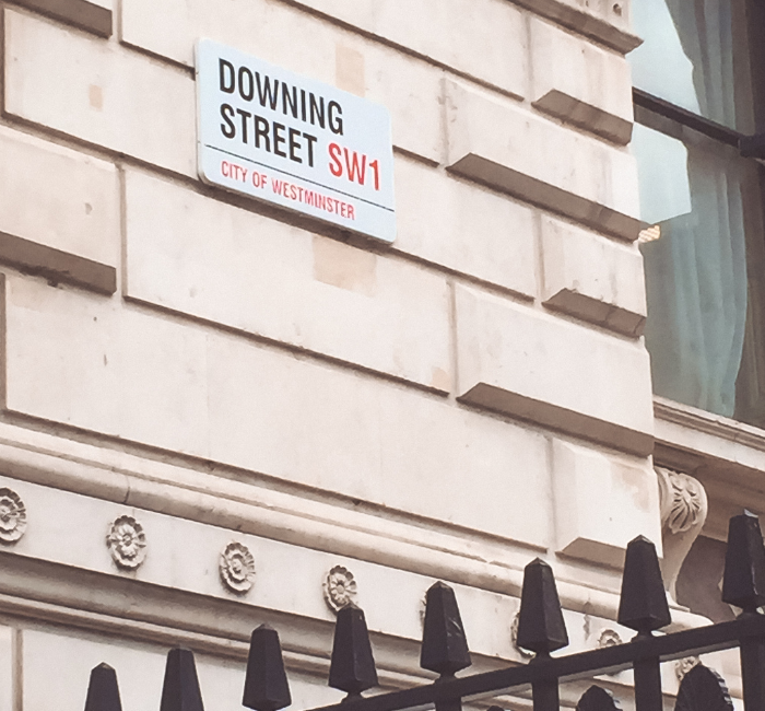 Downing Street street sign in London